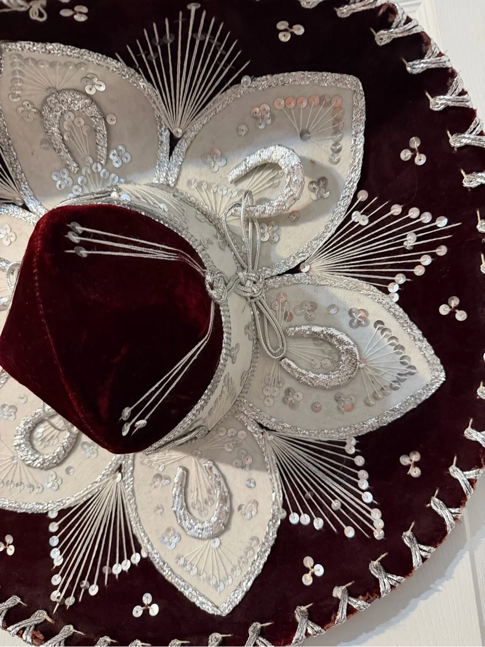 Pigalle Mexican Sombrero Mariachi Hat XXXXXXX Red Maroon Silver Sequins